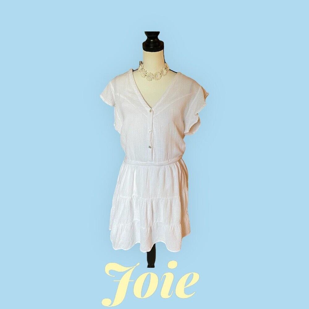 Joie WOMENS White Cotton Gauze Babydoll Short Sleeve Cotton Mini Dress XL 14 16